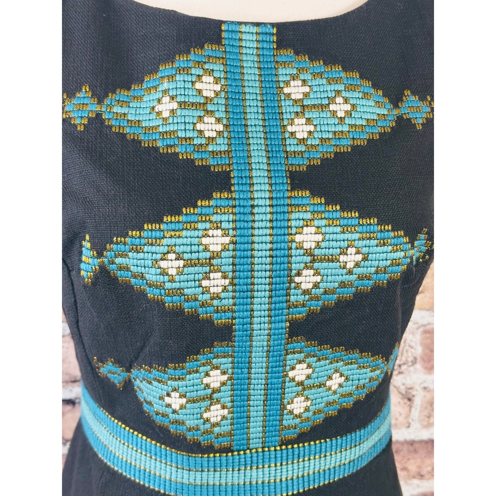 Beth‎ Bowley Black Beaded Geometric Sheath Dress Sleeveless Size 4 Flawed - Picture 11 of 16
